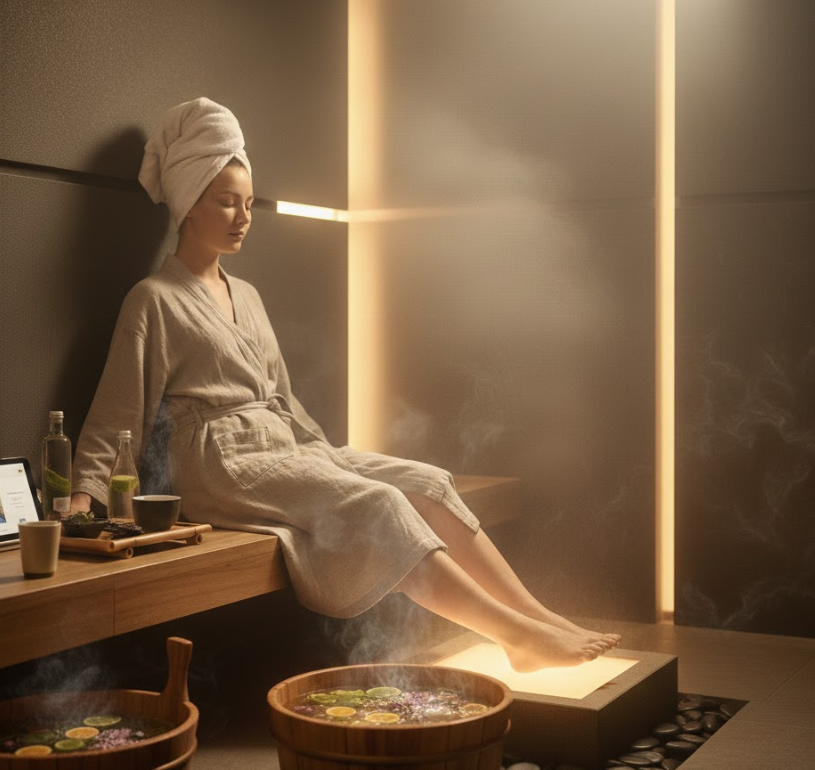 Hướng dẫn chăm sóc sức khỏe chuyên sâu bằng cách mát-xa chân trong phòng xông hơi ướt
